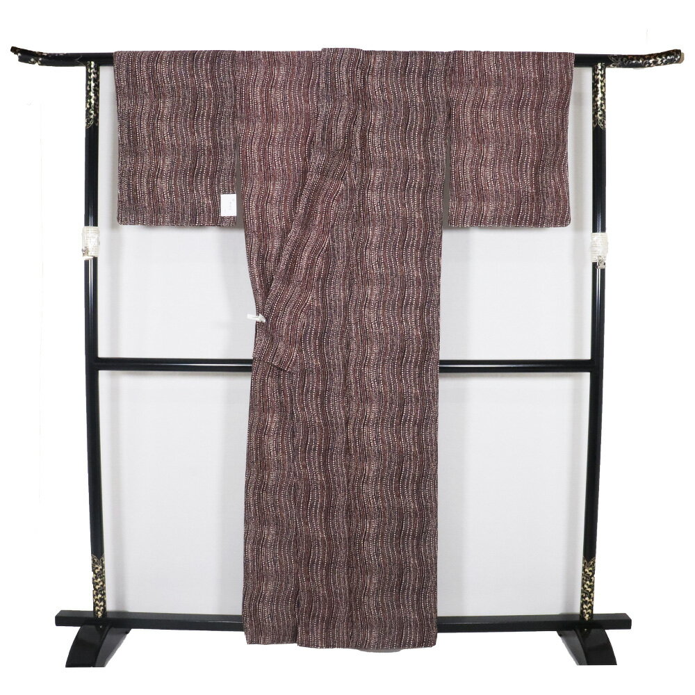 ＼ 20％offクーポン ／ 小紋 化繊 濃茶 水玉 よろけ縞 Mサイズ A5192 新品 着物 kimono こもん レディース ポリエステル ギフト 春秋冬シーズン 送料込み