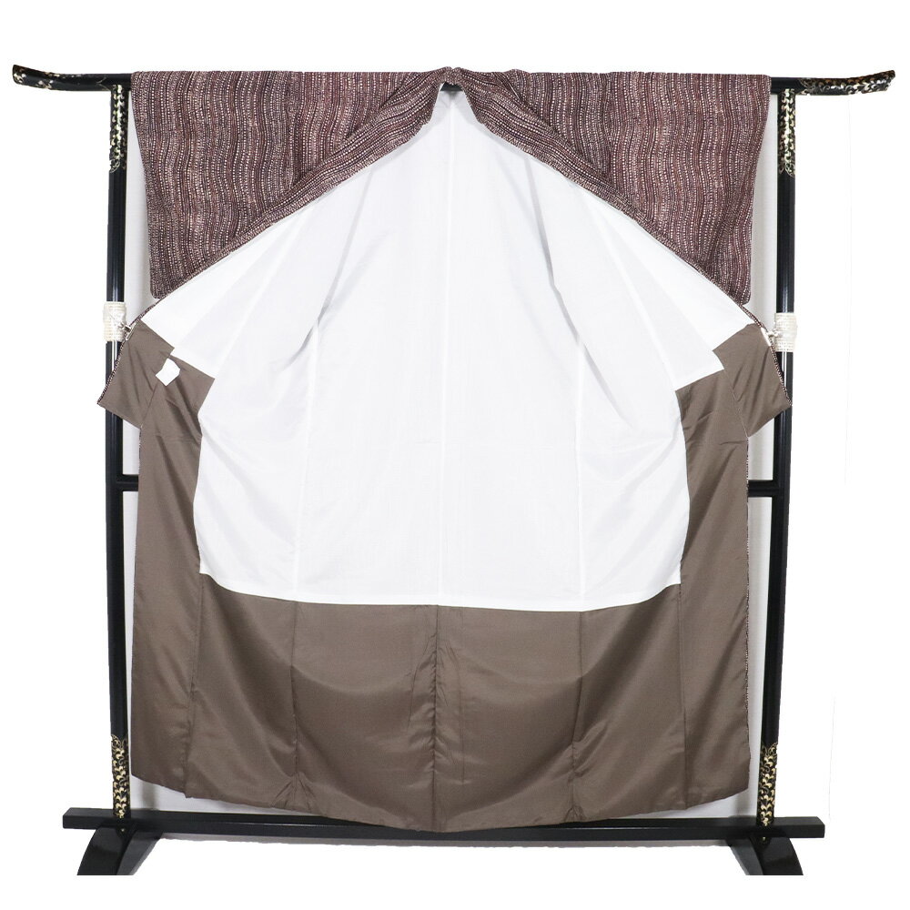 ＼ 20％offクーポン ／ 小紋 化繊 濃茶 水玉 よろけ縞 Mサイズ A5192 新品 着物 kimono こもん レディース ポリエステル ギフト 春秋冬シーズン 送料込み