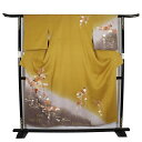 \ 20%offクーポン / 訪問着 袷 正絹 金茶 グレー グレー紫 枝垂れ桜 菊 菖蒲 橘 紅葉 露草 SSサイズ ki30261 未使用品 レディース ギ...