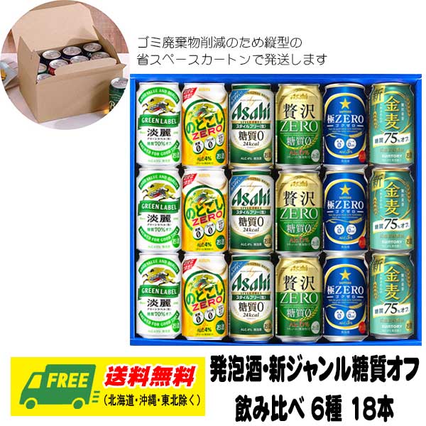 お歳暮 冬ギフト オリジナルギフト ビール 発泡酒・新ジャンル 糖質オフ 6種 飲み比べ 18本セット 地域限定送料無料 プレゼント 御祝