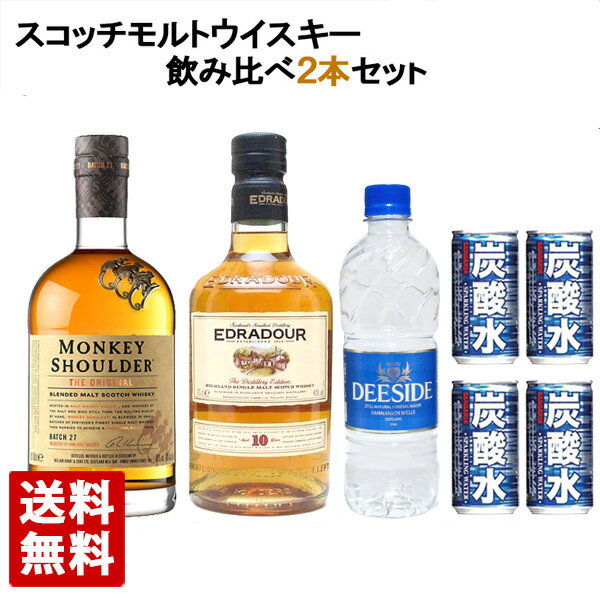 楽天酒の茶碗屋　楽天市場店【送料無料】スコッチモルトウイスキー 飲み比べ 2本セット モンキーショルダー エドラダワー 炭酸水 家飲み 宅呑み