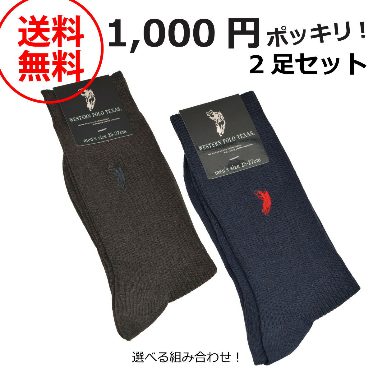 ウエスタン ポロ テキサス WESTERN POLO TEXAS 靴下 2足セット メンズソックス 紳士靴下 pgc530 2set グレー ネイビー 1000円 ぽっきり 送料無料