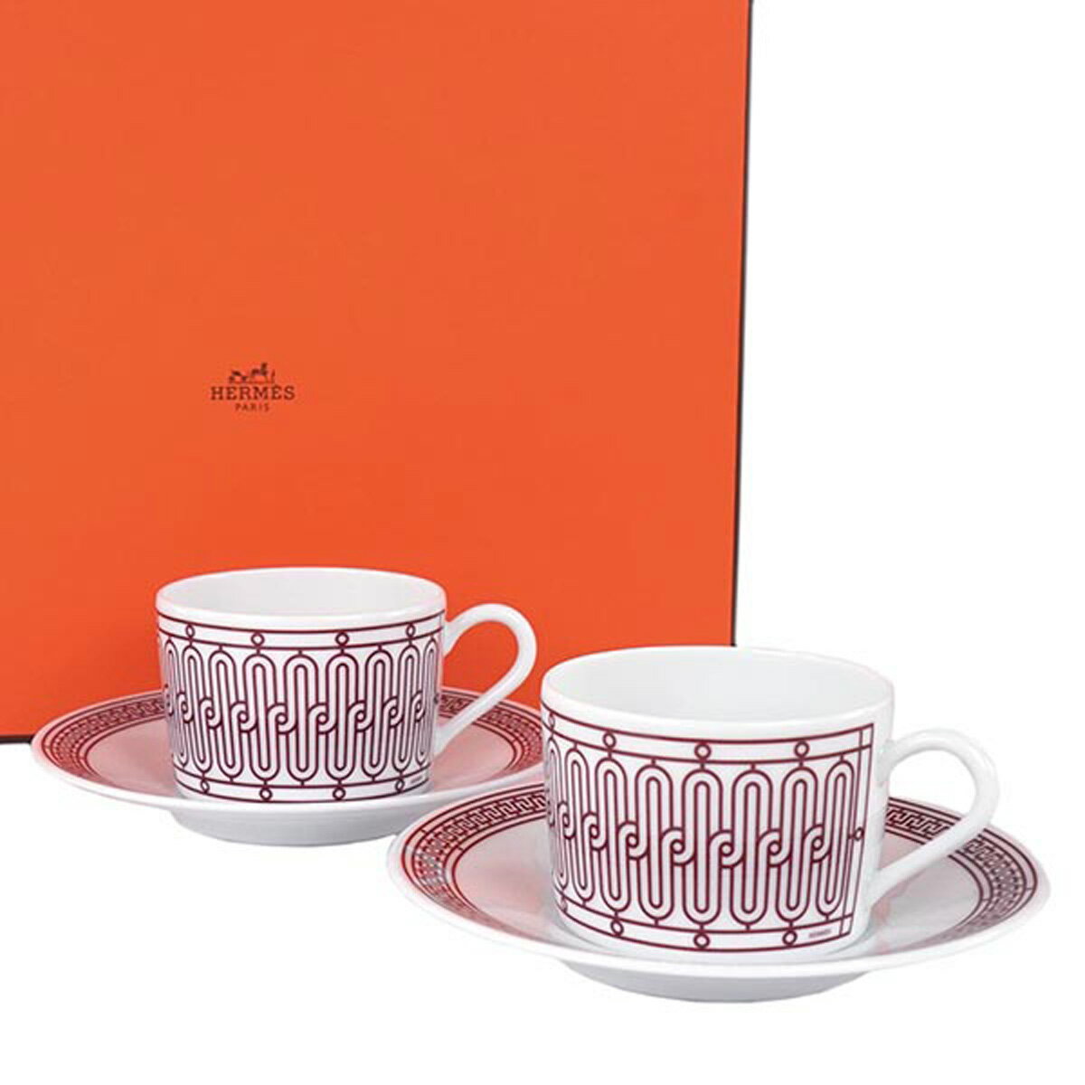 エルメス 食器 HERMES 041016P H DECO ROUGE TEA CUP AND SAUCER Hデコ ティーカップ&ソーサー ペア ROUGE レッド＋ホワイト