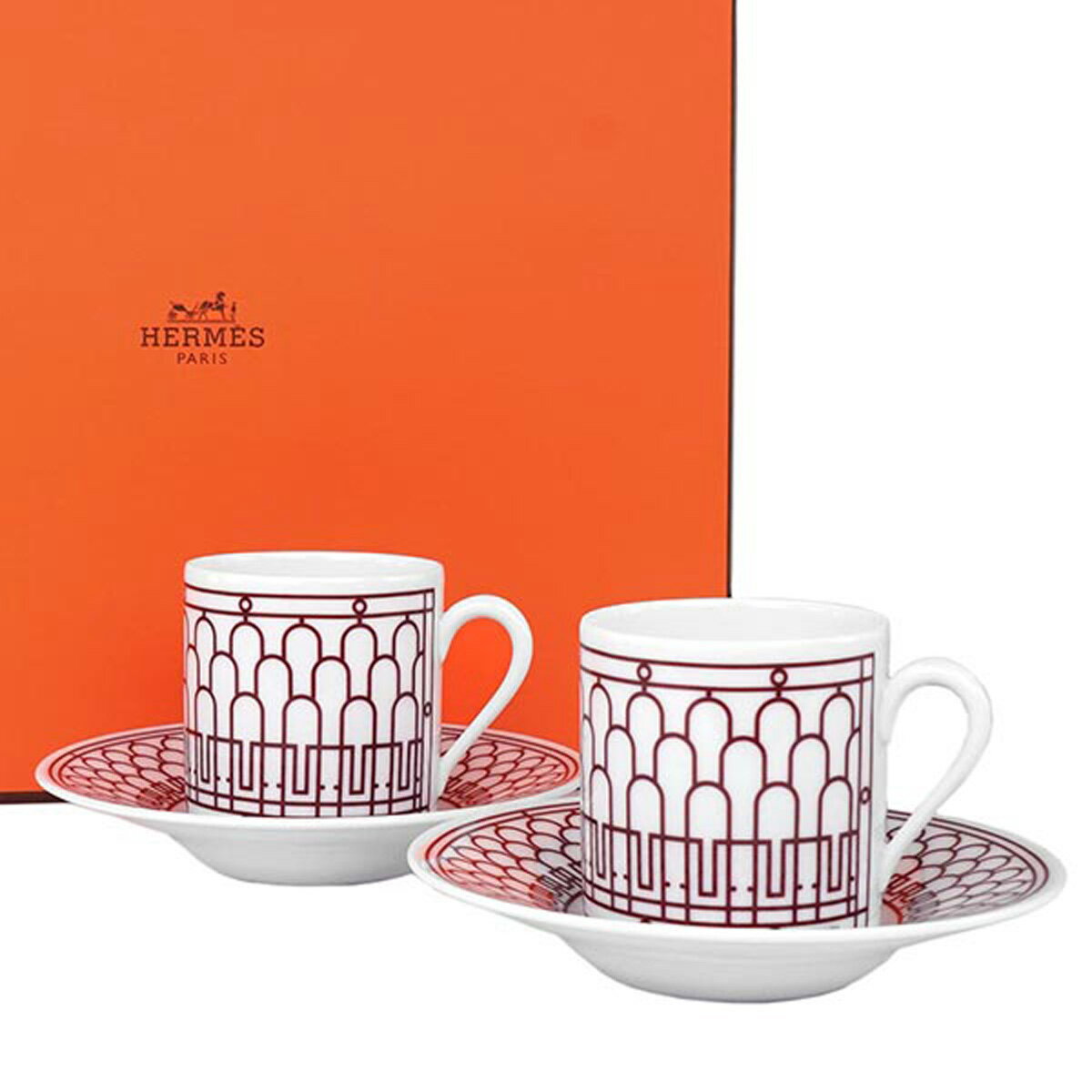 エルメス 食器 HERMES 041017P H DECO ROUGE COFFEE CUP AND SAUCER Hデコ コーヒー カップ&ソーサー ペア ROUGE レッド＋ホワイト