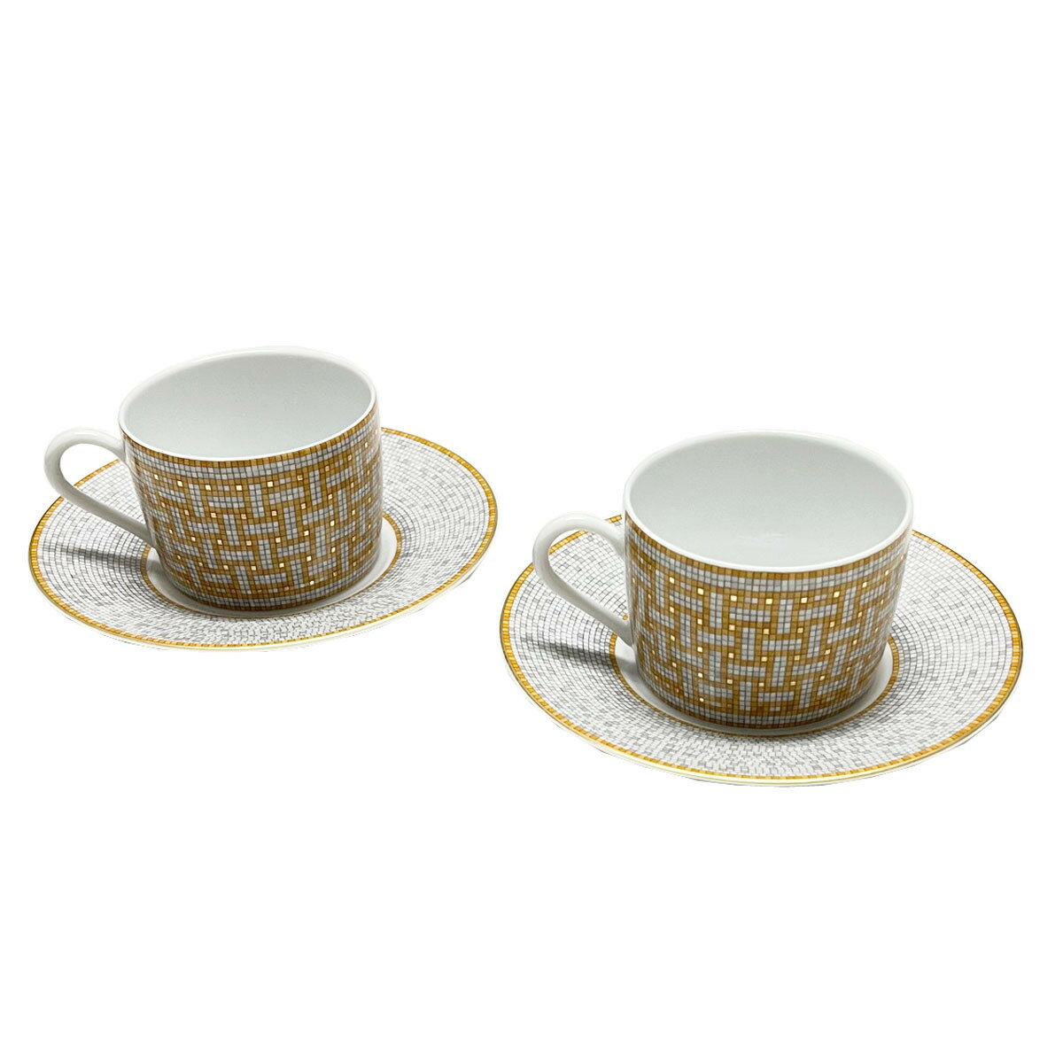 エルメス 食器 エルメス 食器 ペア HERMES 026016P MOSAIQUE AU 24 OR モザイク ティーカップ＆ソーサー セット TASSE A THE ET SOUCOUPE 2客セット ゴールド