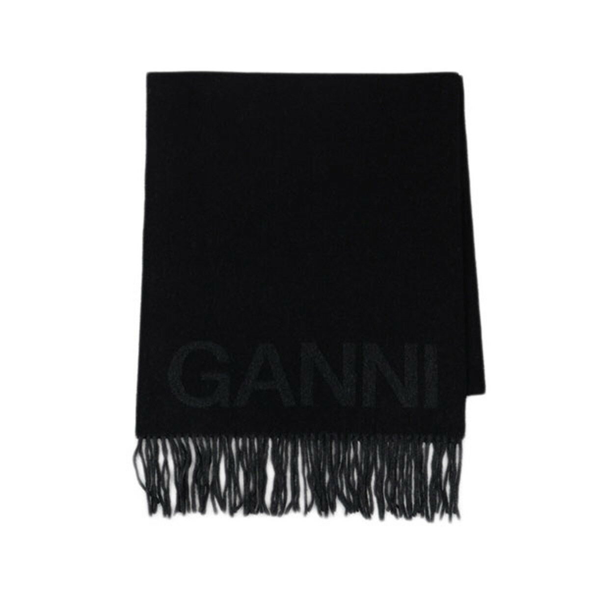 ガニー GANNI ストール マフラー A3905 5755 099 FRINGED WOOL SCARF フリンジ ウール スカーフ BLACK ブラック