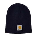 カーハート CARHARTT 帽子 ニットキャップ ビーニー ニット帽 無地 アクリル 定番 ロゴ ワンポイント ストリート シンプル カジュアル USA A205 NVY メンズ レディース ユニセックス ネイビー