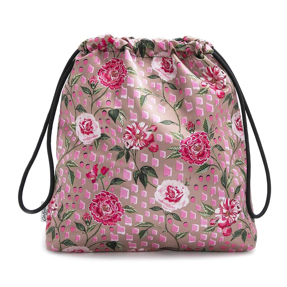 キャス・キッドソン ポーチ（レディース） キャスキッドソン Cath Kidston ポーチ 巾着 1042313 106276518430102 RECYCLED SATIN DRAWSTRING POUCH リサイクル サテン ドローストリングポーチ CAMEL＋TEA ROSE モカブラウン系+ピンク系＋ローズ柄