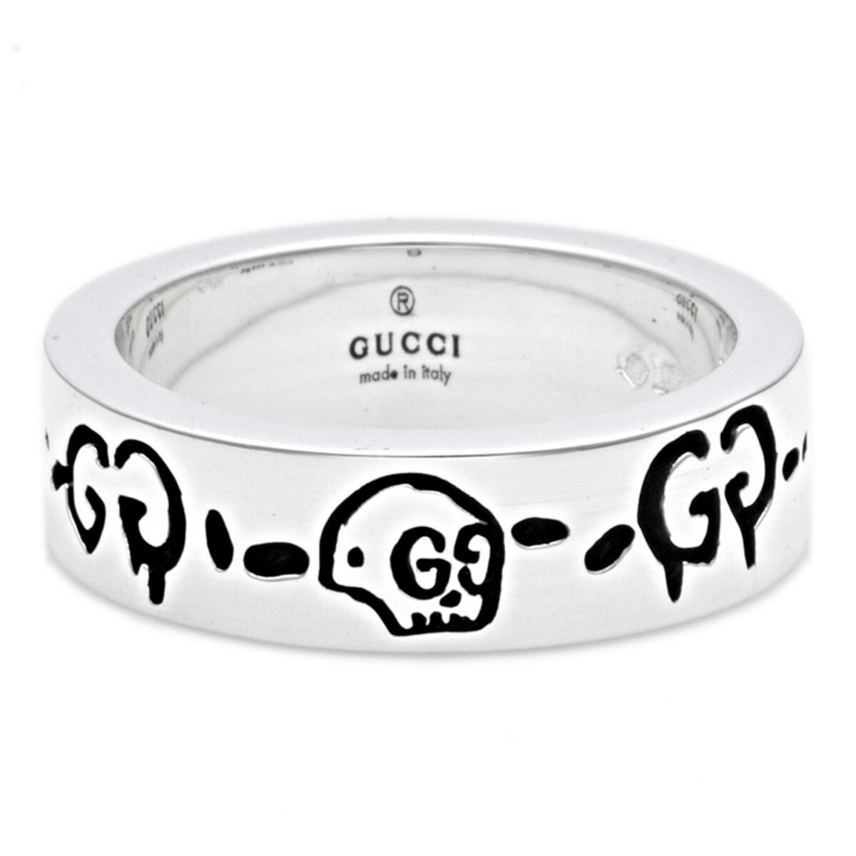 グッチ 指輪 メンズ グッチ GUCCI 指輪 477339 J8400 0701 GUCCI GHOST グッチゴースト エングレービング シルバー リング シルバー＋ブラック