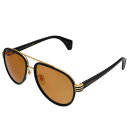グッチ GUCCI サングラス アジアンフィット GG0447S 002 ティアドロップ型 メンズ ブラック+ゴールド+ブラウン系