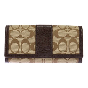 コーチファクトリー アウトレット COACH FACTORY 財布 F51772 SKHMA/1 PRK SIG SLM ENV パーク シグネチャー スリム エンベローブ 小銭入れ付き フラップ長財布 KHAKI/MAHOGANY カーキブラウン系+ブラウン系