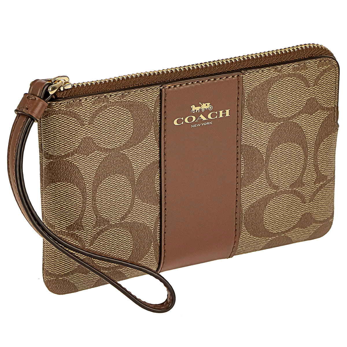 コーチファクトリー COACH FACTORY ポーチ F58035 IME74 ストラップ付 フラットポーチ 小物入れ カーキ＋ブラウン系