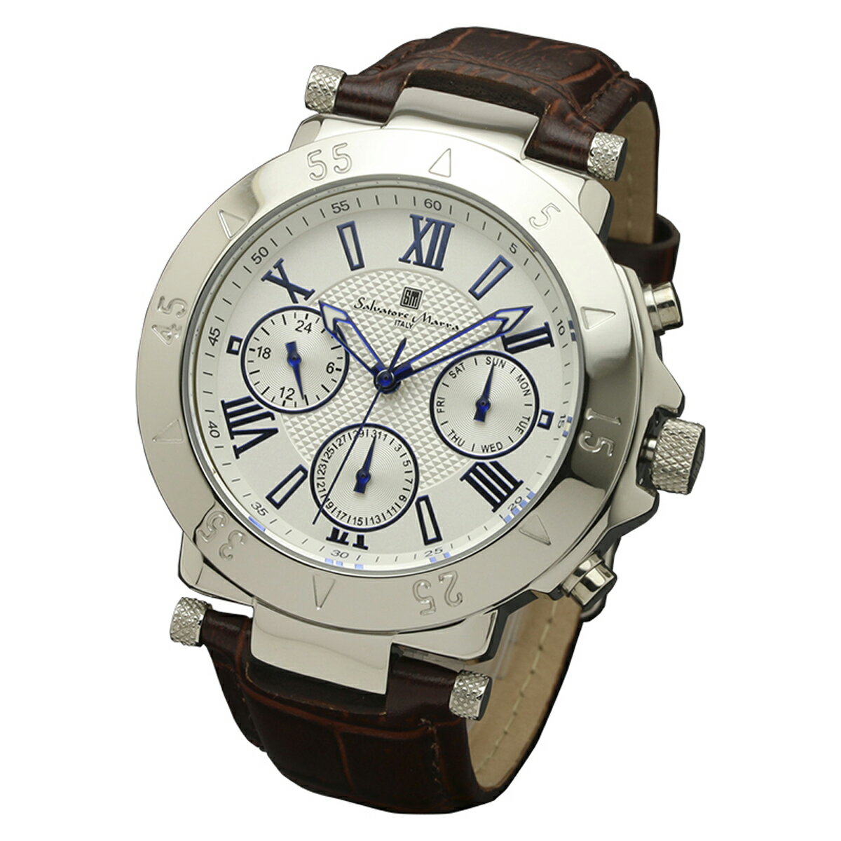 サルバトーレマーラ Salavatore Marra 腕時計 SM14118S-SSWH クオーツ メンズ腕時計 レザーベルト ローマ数字 アナログ表示 10気圧防水 紳士用 時計