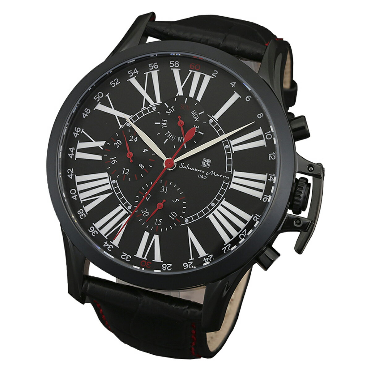 サルバトーレマーラ Salavatore Marra 腕時計 SM14123-IPBK クオーツ メンズ腕時計 レザーベルト ローマ数字 アナログ表示 日常生活防水 紳士用 時計