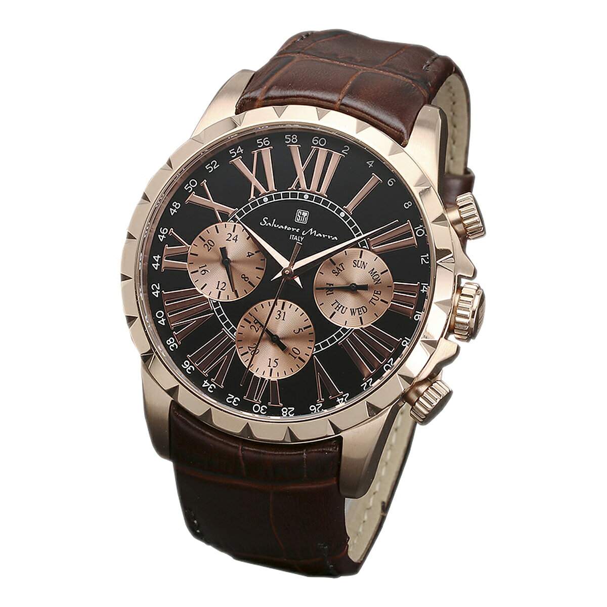 サルバトーレマーラ Salavatore Marra 腕時計 SM15103-PGBK クオーツ メンズ腕時計 レザーベルト ローマ数字 アナログ表示 10気圧防水 紳士用 時計
