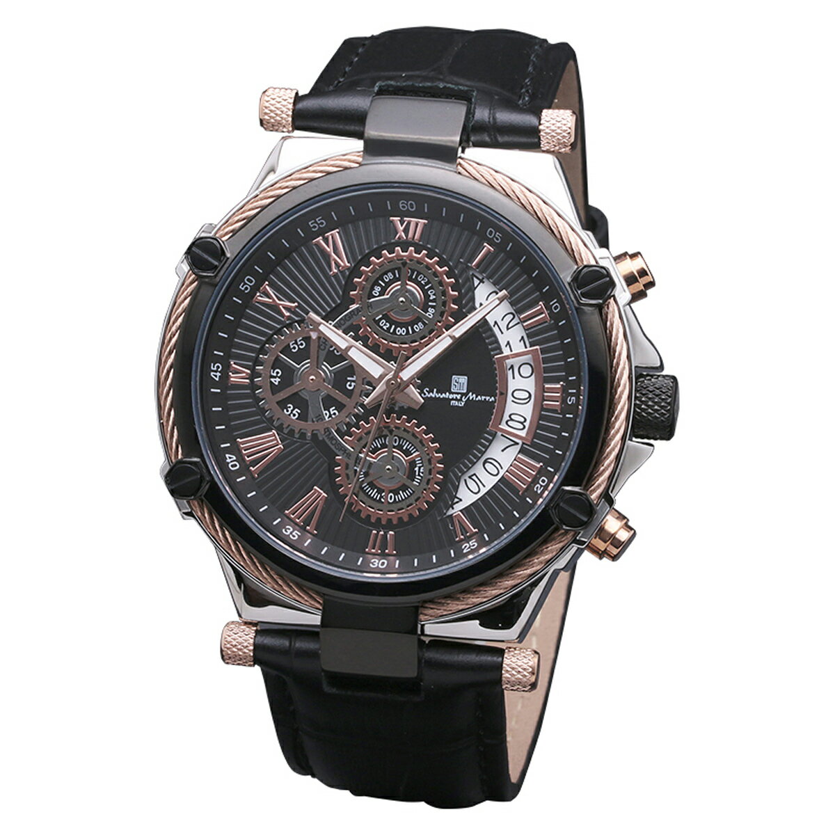 サルバトーレマーラ Salavatore Marra 腕時計 SM18102-PGBK クオーツ クロノグラフ メンズ腕時計 レザーベルト ローマ数字 アナログ表示 10気圧防水 紳士用 時計