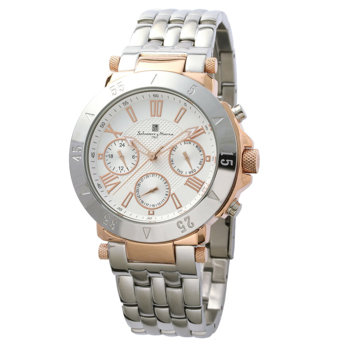 サルバトーレマーラ Salavatore Marra 腕時計 SM22108 PGWH クオーツ メンズ腕時計 ステンレスベルト アナログ表示 10気圧防水 紳士用 時計