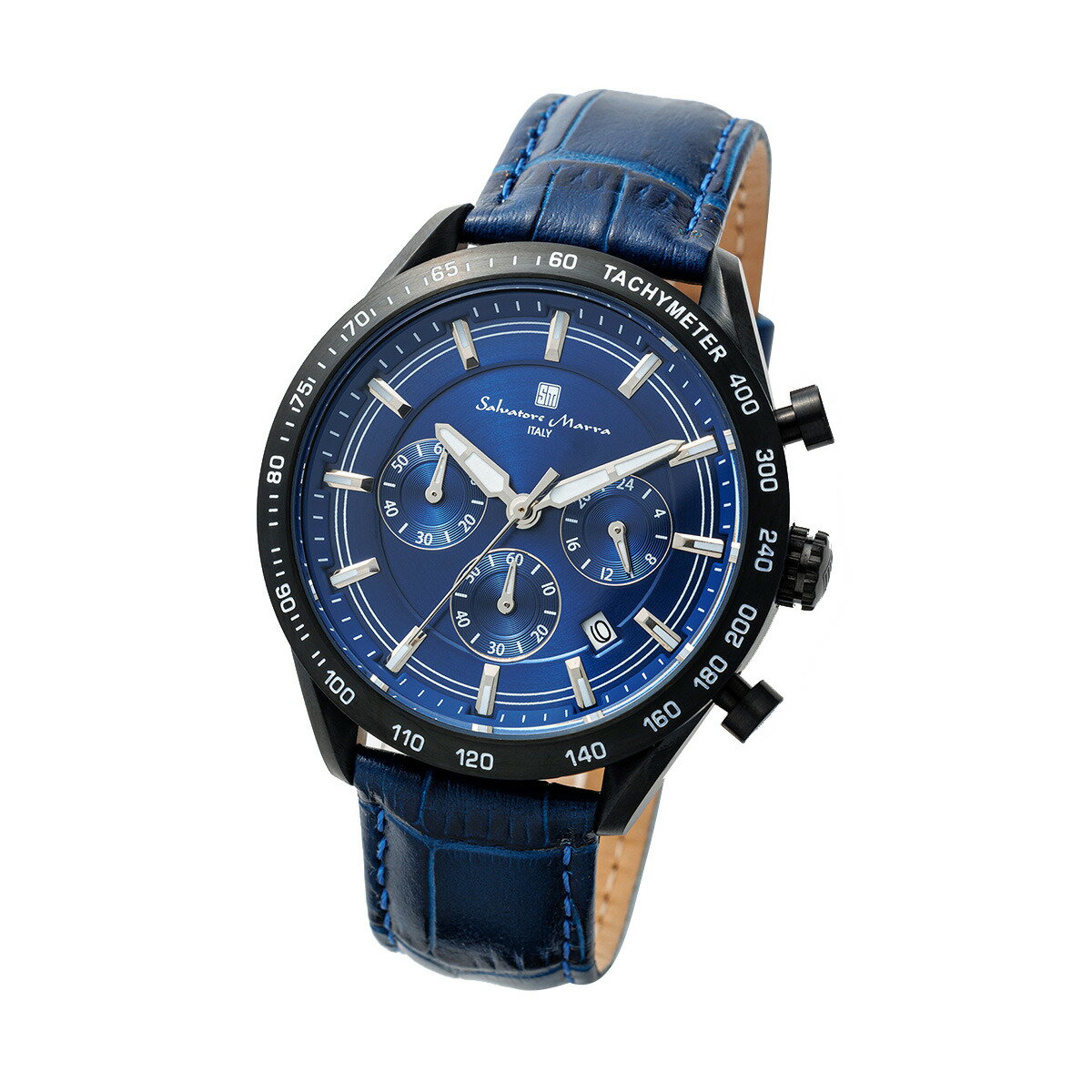 サルバトーレマーラ Salvatore Marra 腕時計 クオーツ SM23104 BKNV レザーベルト クロノグラフ ウォッチ アナログ表示 日常生活防水 紳士用 メンズ ネイビー 国内正規品