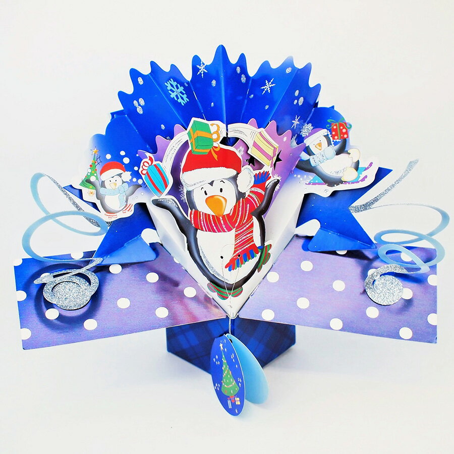 【楽天スーパーSALE対象商品】セカンドネイチャー SECOND NATURE ポップアップカード ペンギン ブルー 青 ホワイト 白 クリスマス 季節のカード...