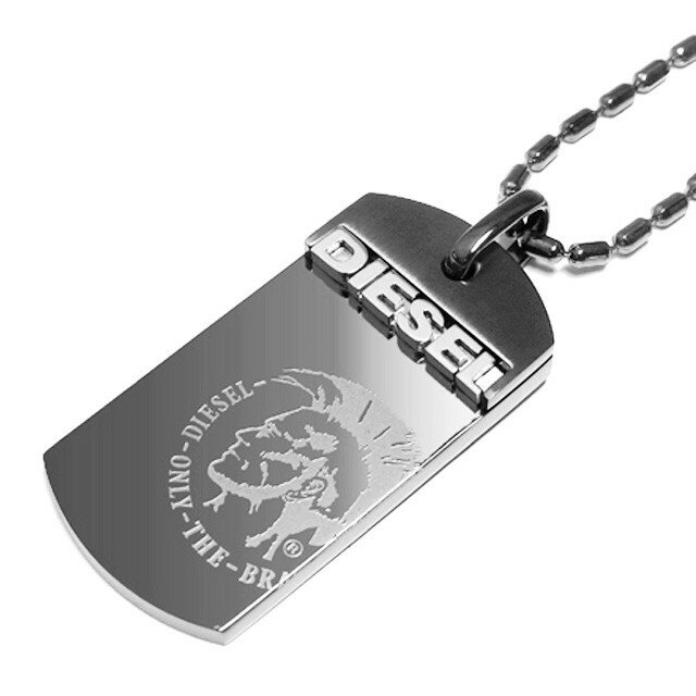 ディーゼル ネックレス（レディース） ディーゼル DIESEL ネックレス ドッグタグ プレート チェーン メンズ アクセ ブランド 新作 ドッグタグプレートにブレイブマンの刻印 新品 ライトガンメタ系