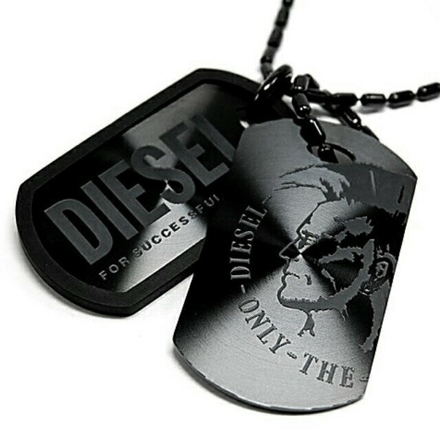 ディーゼル ディーゼル DIESEL ネックレス ブラック ダブルプレート メンズ ドッグタグ チェーン アクセ 黒 新作 ペンダント DIESELロゴ＆ブレイブマン オシャレ 正規品