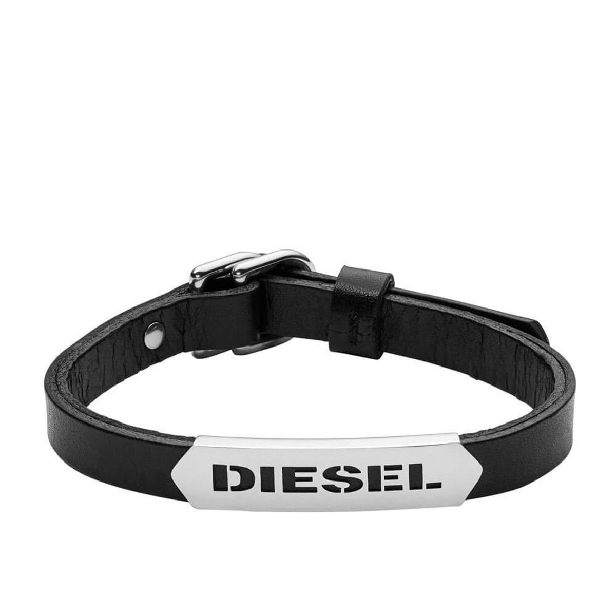ディーゼル DIESEL アクセサリー DX0999040 ロゴ ステンレスプレート メンズ レザー ブレスレット ブラック，シルバー