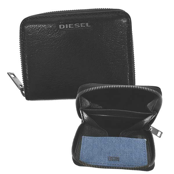 ディーゼル DIESEL 小銭入れ X07321 P4229 H1146 CRASSU WALLET ラウンドファスナー コインケース BLACK＋BLUE DENIM ブラック＋ブルーデニム