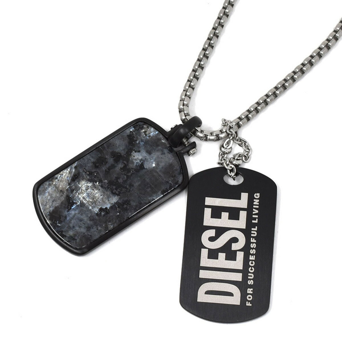 ディーゼル ディーゼル DIESEL ネックレス DX1327040 FELDSPAR DOUBLE DOG TAG ダブルドッグタグ 天然石 ペンダント メンズ シルバー＋ブラック