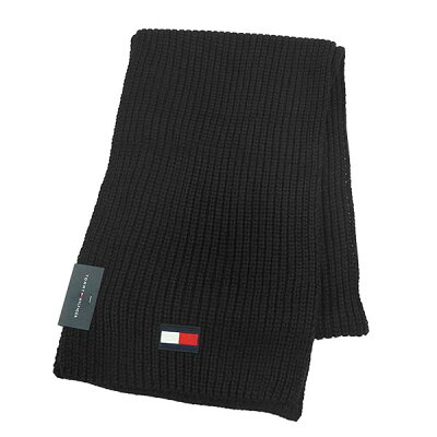 トミーヒルフィガー TOMMY HILFIGER マフラー H8C83203 KNIT LOGO SCARF ロゴ刺繍 ニット ロング スカーフ 001 BLACK 黒 ブラック