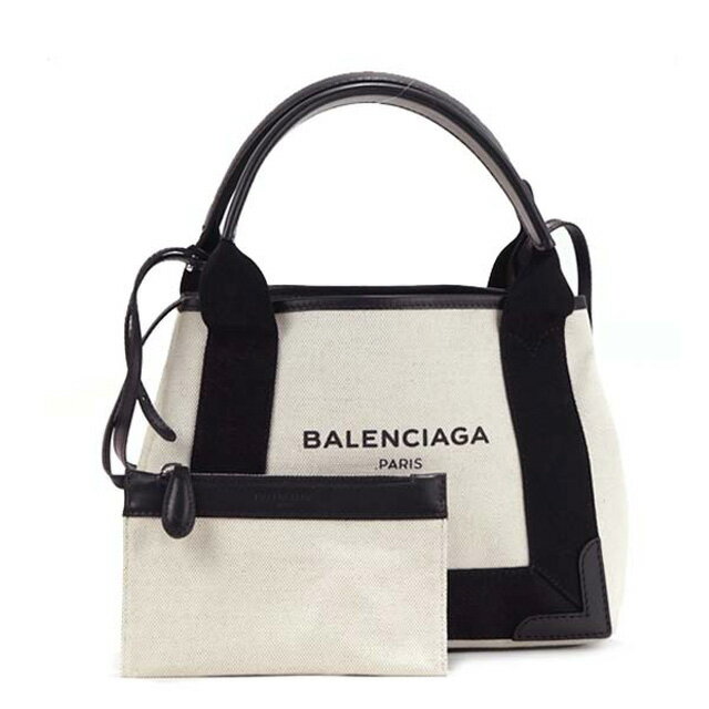 ハンドバッグ バレンシアガ BALENCIAGA 390346 AQ38N ネイビー カバ XS ポーチ付き 2way ハンドバッグ キャンバス 斜めがけショルダー トートバッグ ミニバッグ 1081 NOIR/NATUREL/NOIR ブラック＋ホワイト