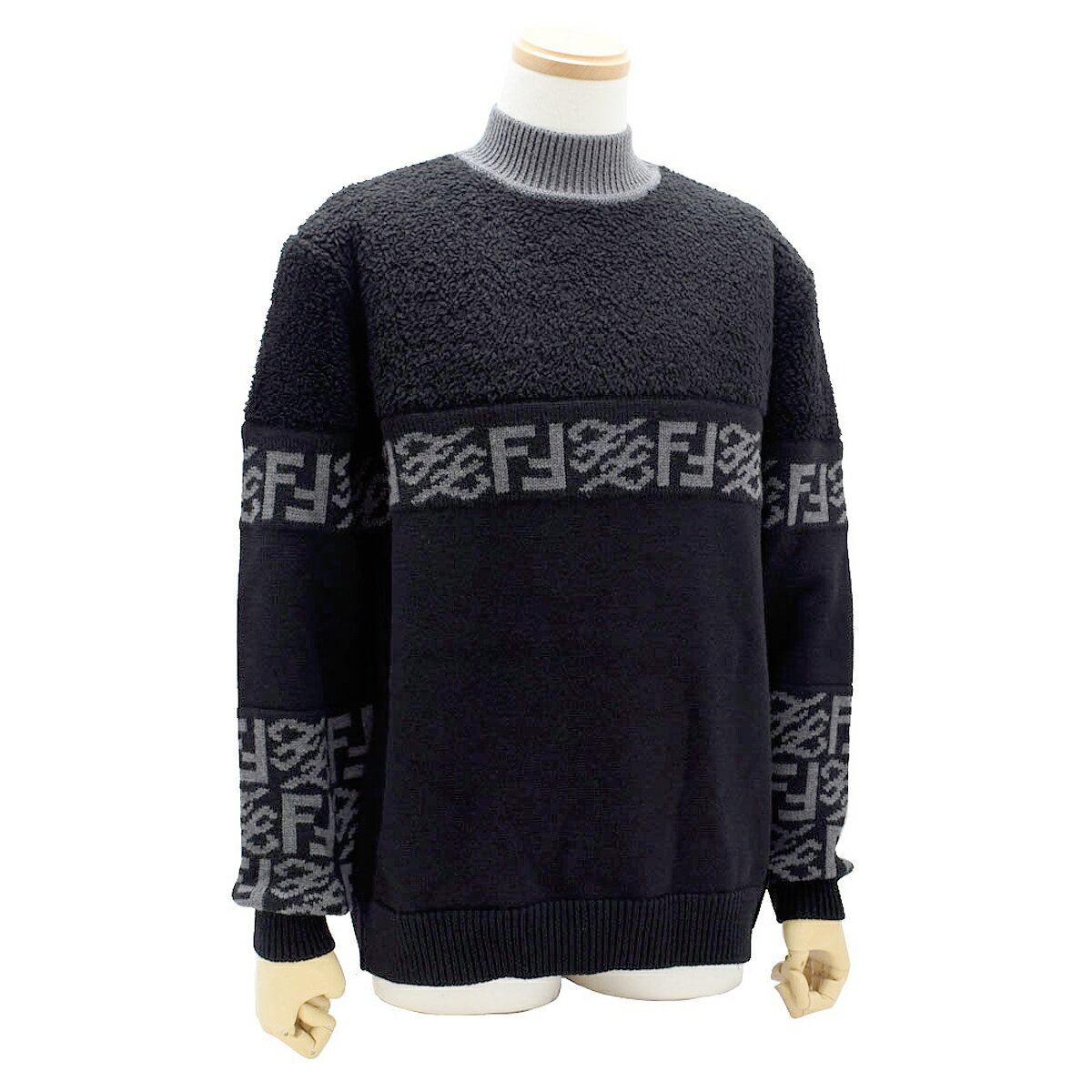 フェンディ FENDI セーター FZY310 AITT F0QA1 COLLO ALTO TEDDY+FF KARLI KNIT トップス ロゴ ニットブラック ウール プルオーバー NERO ブラック