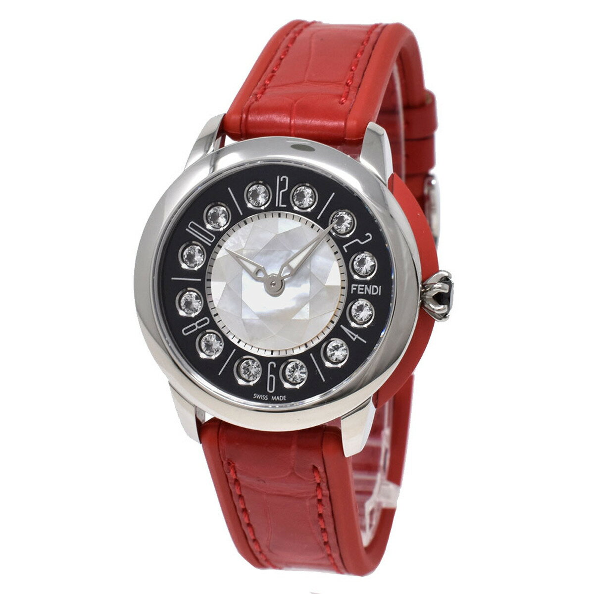 フェンディ フェンディ FENDI 腕時計 F136031573T01 ISHINE RED LEATHER アイシャイン レッド レザー レディース ブラック＋ホワイトシェル＋レッド