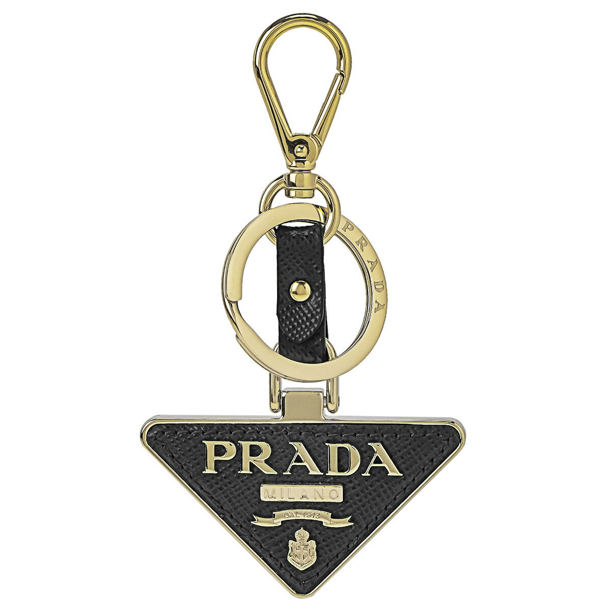 プラダ PRADA キーリング キーホルダー 1PP128 SAFF NER トライアングル サフィアーノレザー レディース ブラック