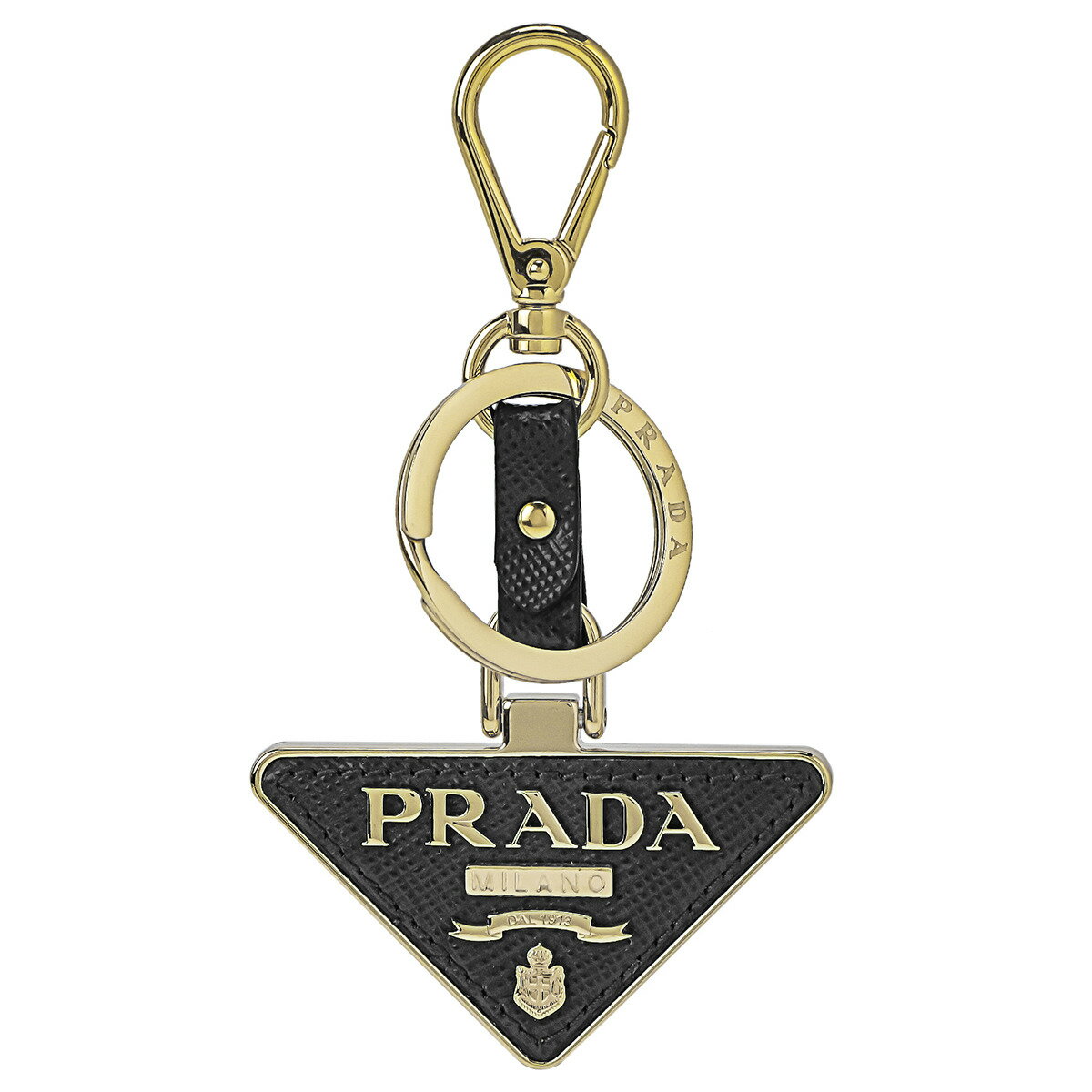 プラダ キーホルダー（レディース） プラダ PRADA キーリング キーホルダー 1PP128 SAFF NER トライアングル サフィアーノレザー レディース ブラック