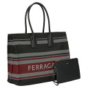 フェラガモ Ferragamo バッグ トートバッグ ポーチ付き 214955 765595 レディース ブラック+ホワイト+レッド系