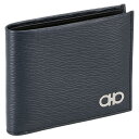 フェラガモ Ferragamo 財布 二つ折り財布 折りたたみ財布 小銭入れなし 66A063 744850 メンズ ネイビー+ブラック 本革 レザー