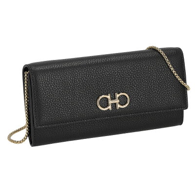 フェラガモ Ferragamo 財布 長財布 フラップ式長財布 かぶせ 小銭入れ付き 220636 770374 チェーンウォレット お財布ショルダー ダブルガンチーニ レディース NERO ブラック 本革 レザー