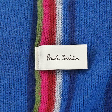 ポールスミス マフラー Paul Smith M1A 353E AS10 FENNEL STRIPE SCARF フェンネル ストライプ スカーフ ウール 45 BLUE ブルー＋ネイビー＋イエロー＋ピンク系マルチストライプ