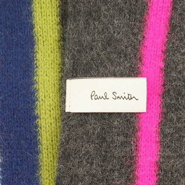 ポールスミス マフラー Paul Smith M1A 355E AS10 MIKE STRIPE SCARF マイク ストライプ スカーフ ウール 76 GRAY グレー＋ネイビー＋ピンク＋イエロー系マルチストライプ