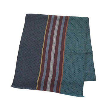 ポールスミス Paul Smith M1A 366E AS22 47 MIXED PANEL JACQUARD SCARF ミクスト パネル ジャカード スカーフ ウール シルク 混紡 マフラー NAVY ネイビー＋グリーン系＋マルチカラーストライプ