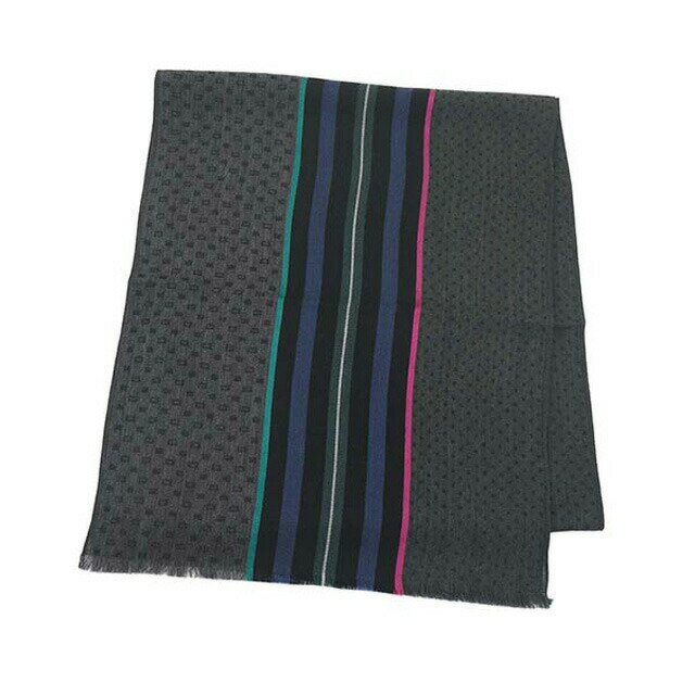 ポール・スミス ポールスミス Paul Smith M1A 366E AS22 76 MIXED PANEL JACQUARD SCARF ミクスト パネル ジャカード スカーフ ウール シルク 混紡 マフラー GREY グレー＋ネイビー系マルチストライプ