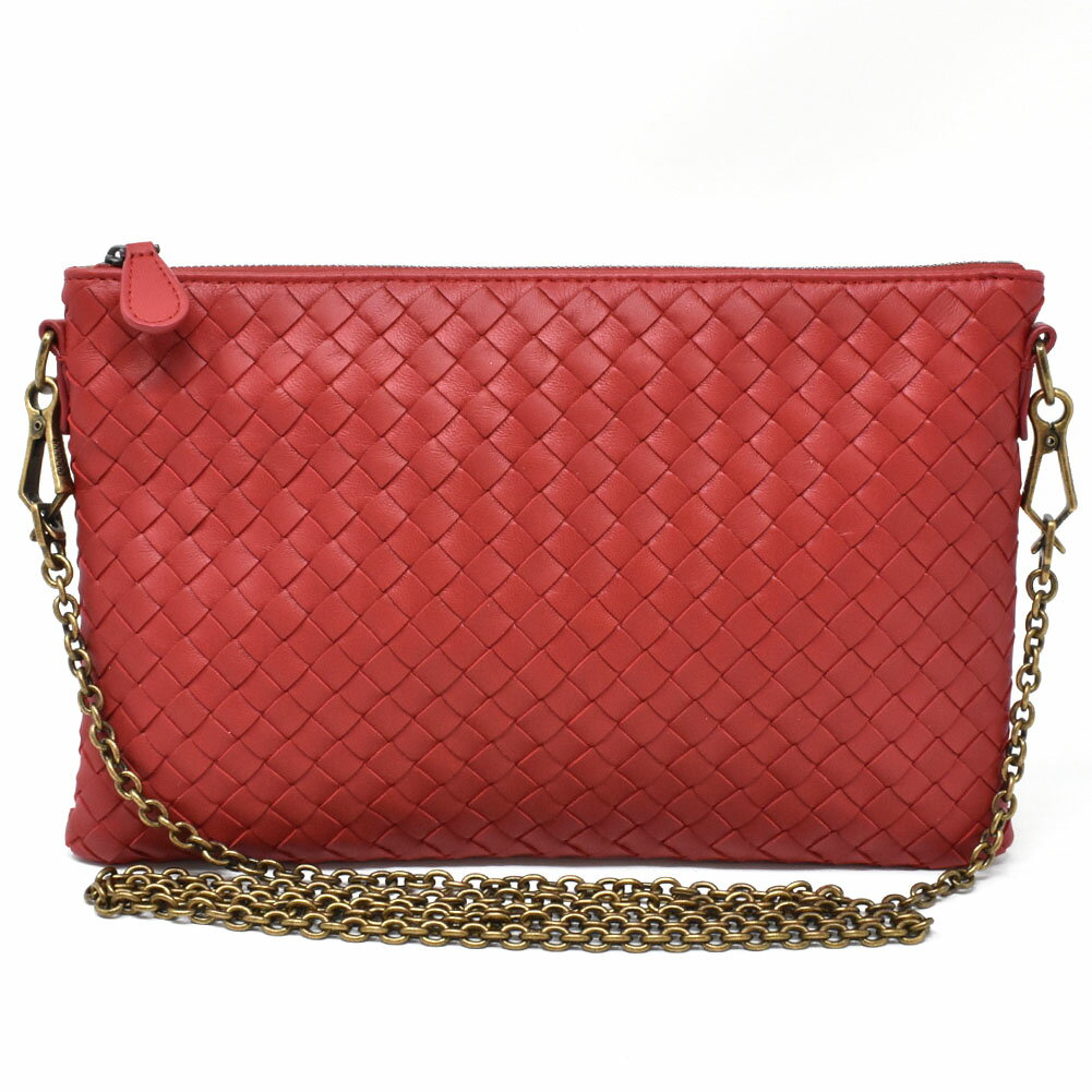 ボッテガヴェネタ BOTTEGA VENETA チェーンウォレット 510282 VO0AD 6411 BILETTO CHAIN INTRECCIATO ビレット チェーン イントレチャート ショルダーバッグ 財布 CHINA RED レッド系