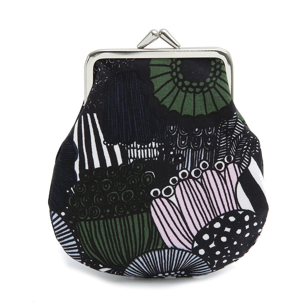 マリメッコ marimekko がま口 コインケース 小銭入れ ポーチ マルチケース PIENI KUKKARO ピエニクッカロ 047824 156 SIIRTOLAPUUTARHA ブラック系マルチ