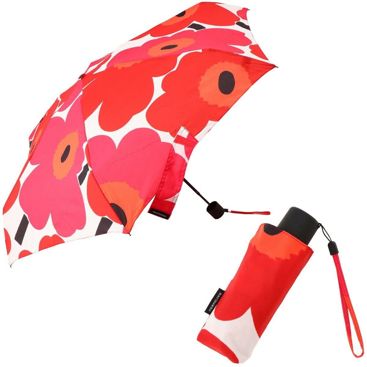 マリメッコ  マリメッコ marimekko 折りたたみ傘 傘 雨傘 折り畳み 048858 001 ummm00102l MINI MANUAL UMBRELLA ミニ マニュアル アンブレラ UNIKKO ホワイト+レッド+ピンク系 北欧