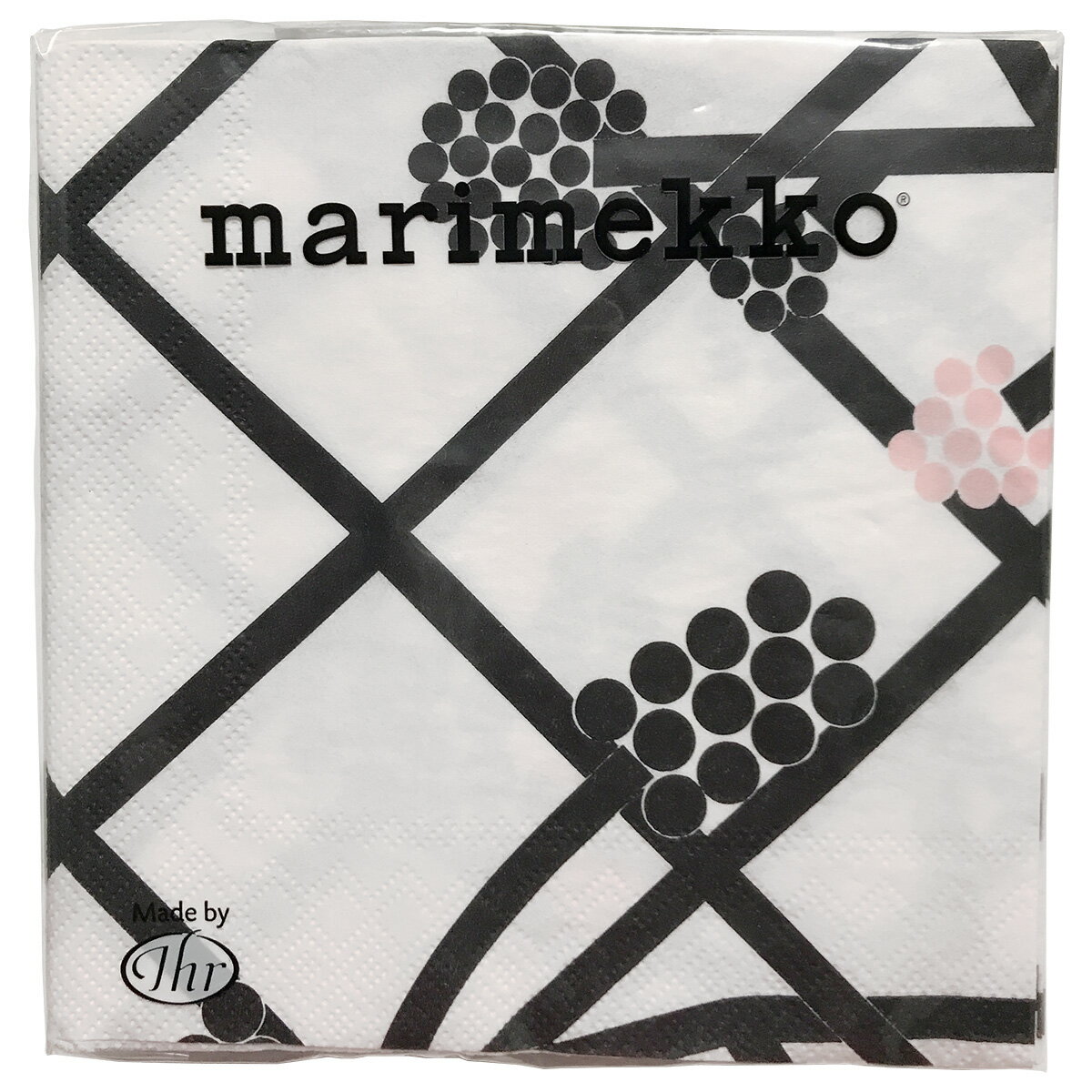 マリメッコ marimekko ペーパーナプキン 紙ナプキン ランチサイズ 20枚 732400 HORTENSIE ホルテンシエ ホワイト+ブラック+ピンク