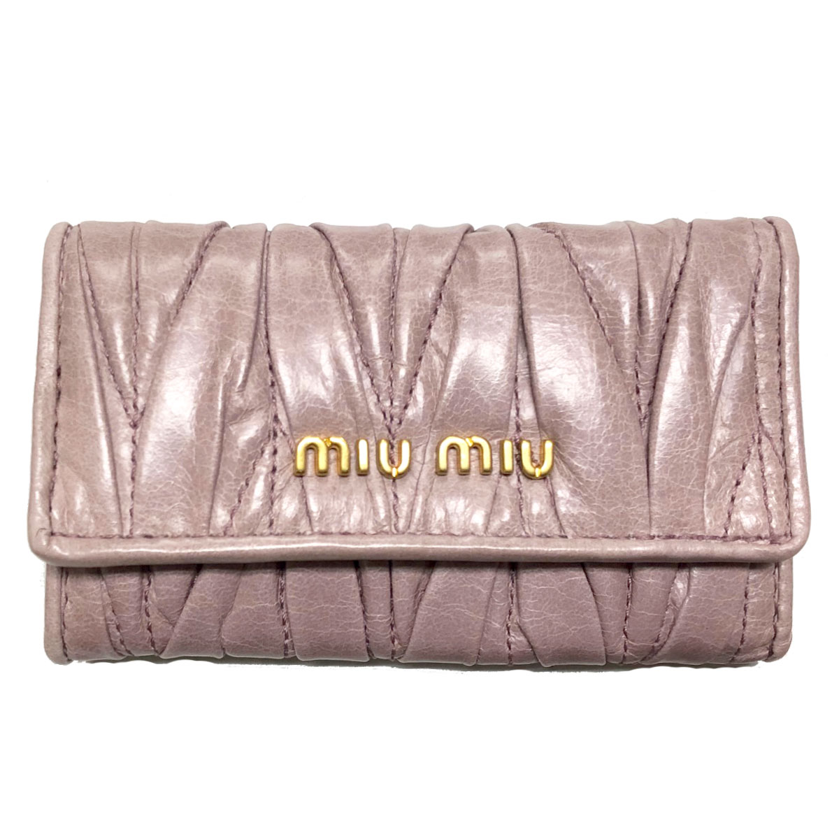 【※箱アウトレット※】ミュウミュウ MIU MIU キーケース 5M0222 Q19 F010F 00 MATELASSE LUX マテラッセ レザー 6連キーケース MUGHETTO ピンクベージュ系