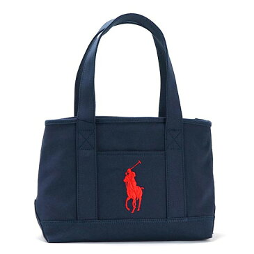 ポロ ラルフローレン POLO RALPH LAUREN トートバッグ SCHOOL TOTE MEDIUM ポニー ロゴ刺繍 NAVY＋RED ネイビー＋レッド 959009