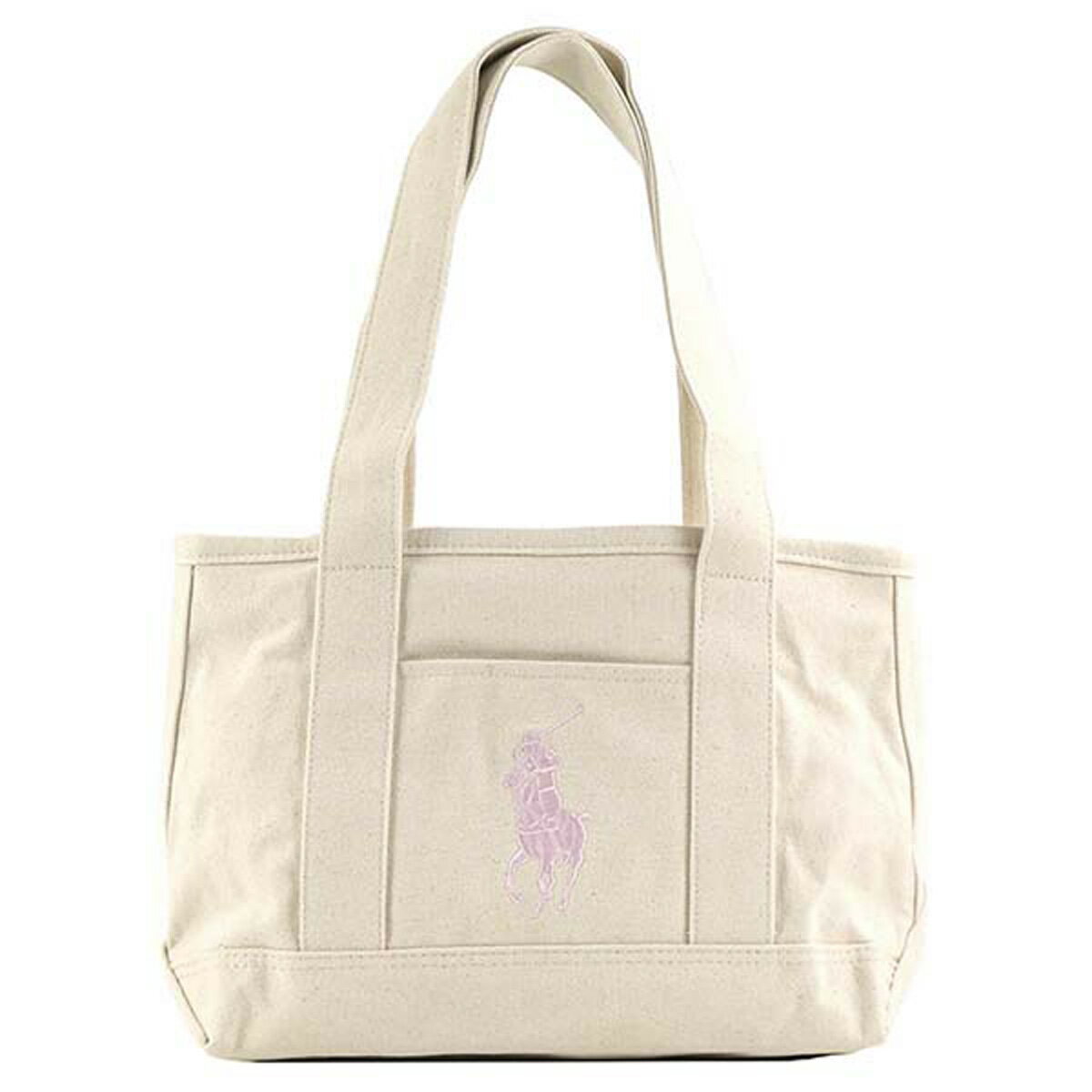 ラルフローレン Ralph Lauren ポロラルフローレン Polo Ralph Lauren バッグ RA100103 MEDIUM TOTE ミディアム ポニー ロゴ刺繍 キャンバス トートバッグ ショルダーバッグ NATURAL CANVAS W/LT PINK PP & LT PINK LINING アイボリー系＋ライトピンク