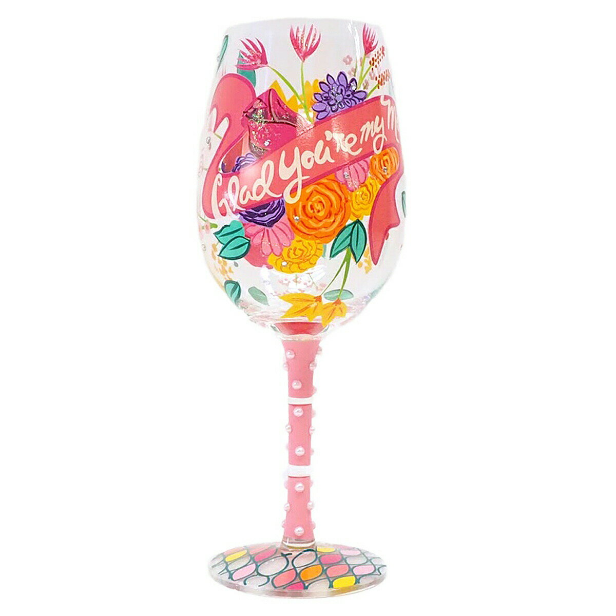 ロリータ LOLITA グラス ワイングラス 6010354 Glad Your My Mom 私のお母さんを喜ばせる 母の日 花 バラ ピンク系＋マルチカラー