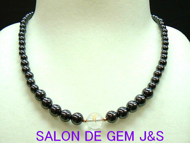 楽天SALON　DE　GEM　J＆S【製作元直販】【金色：梵字彫刻入り】【K18ミラーボール】【高級守護梵字入りクリスタル＆高級強力磁気入りへマタイト 2024年開運＆健康ネックレス】【C 10.0mm／H 8.0〜4.0mm】【約37cm】【ワンタッチ磁気クラスプ】【各生まれ年で作成】【収納化粧箱付】